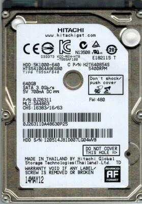 Hitachi 640GB HTS541064A9E680 5400RPM SATA 2.5" Laptop HDD Hard Disk Drive - Image 1 of 4
