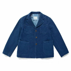 Herren Vintage 60er Französisch Blau Arbeiter Hausarbeit Jacke Handarbeit Indigo Anzug Mantel - Bild 1 von 12