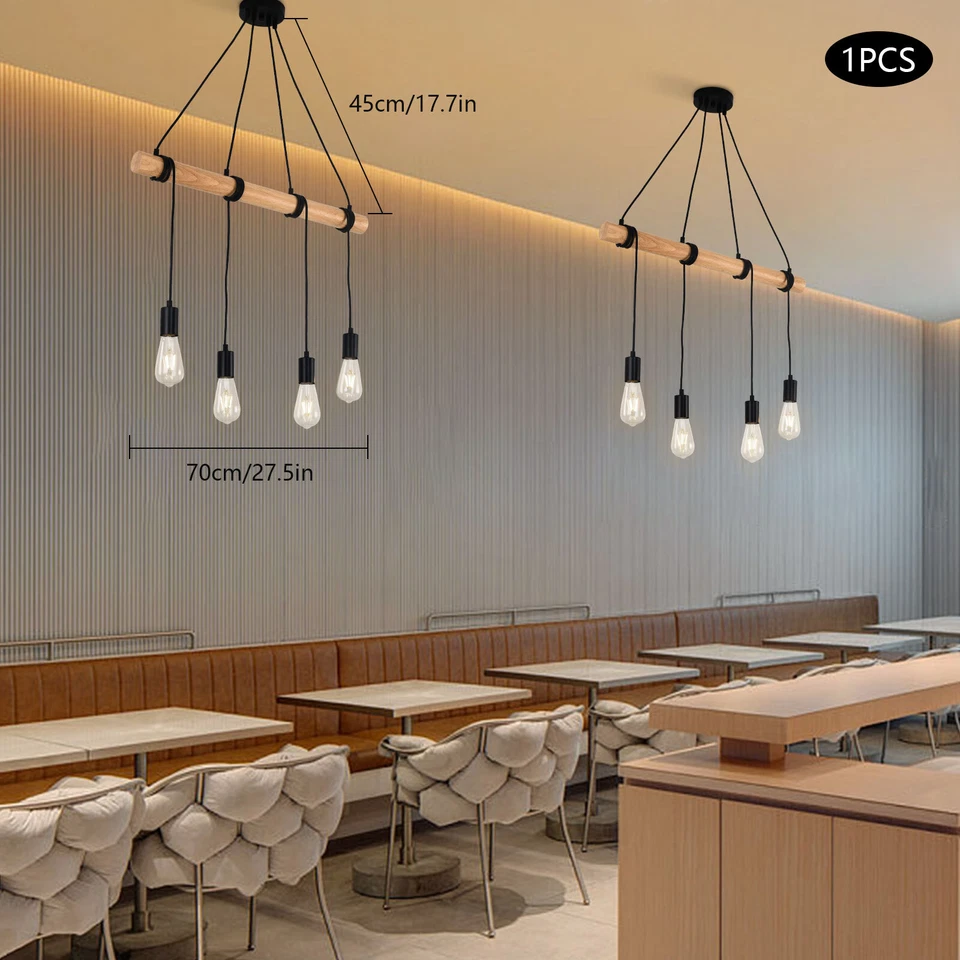 Pendant Lamp Chandelier Modern Farmhouse Fixture Rustic Wood Ceiling Light - Image 1 of 4