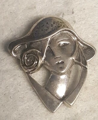 Broche prendedor Silpada estilo Art Deco mujer con sombrero rosa flor estilo plata esterlina Foto 1 de 4