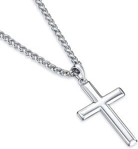 Cross Necklace for Men, 925 Sterling Silver Cross Pendant Necklace with Stainles - Picture 1 of 6