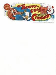LOT 25 ORIG. SHEETS OF CLYDE BEATTY-COLE BROS. CIRCUS LETTERHEAD w/ 2 ENVELOPES - Picture 1 of 2