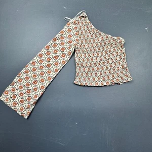 MNG Floral Blouse Girls XXS One Shoulder Long Sleeve Smocked Top - Picture 1 of 9