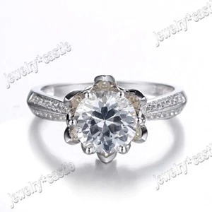 9mm Round White Topaz Diamonds Jewelry 925 Sterling Silver Fine Gemstone Ring - Picture 1 of 10