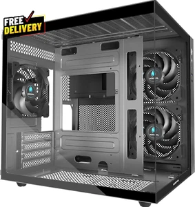 MATX PC Case 270° Panoramiczne szkło hartowane Panel Gaming PC Case 3 wentylatory Pr..... - Zdjęcie 1 z 7