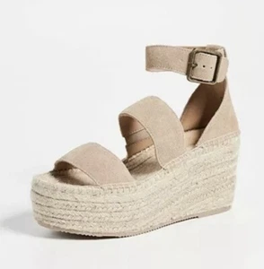 Soludos Palma Nude Beige Or Brown Suede Leather Espadrille Platform Wedge Sandal - Picture 1 of 24