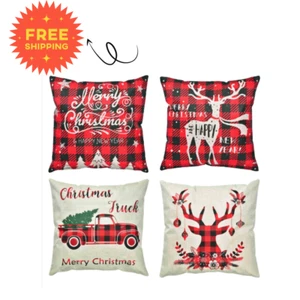 Christmas Pillow set of 4 18x18 Linen Farmhouse Decoration - Picture 1 of 6