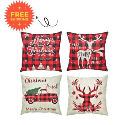 Christmas Pillow set of 4  18x18  Linen Farmhouse Decoration - Image 1 of 4