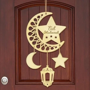 Eid Mubarak Door Sign Moon Stars Lantern Pendant, Ramadan Kareem Decorations for - Picture 1 of 5