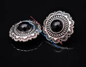 10X Silver Turquoise Flower Engraved Leathercraft Horse Saddles Bridle Concho 1" - Picture 1 of 8