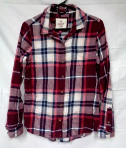 Women's SO PERFECT SHIRT Relaxed Button Up RED PLAID Long Sleeve Cotton Shirt M - Picture 1 of 6
