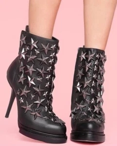 JEFFREY CAMPBELL Silver Star Studded Black Stiletto Boots Punk Rock Cage Size 5 - Picture 1 of 10
