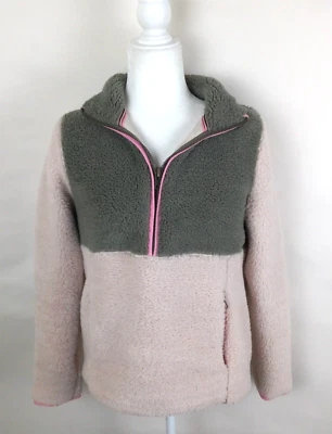 Sudadera Boden Sherpa Teddy Talla 6 Colorblock Verde Crema 1/4 Cremallera Acogedora Foto 1 de 4
