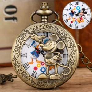 Mickey Mouse Pocket Watch Vintage Bronze Mickey Donald Duck Painted Dial RARE - Picture 1 of 8