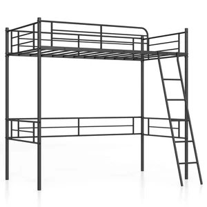 Twin Size Metal Loft Bed Single Loft Bunk Bed with Full-Length Guardrail - Picture 1 of 10