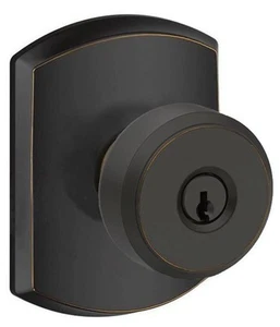 Schlage F51A-BWE-GRW Bowery Single Cylinder Keyed Entry Door Knob - Bronze - Picture 1 of 12