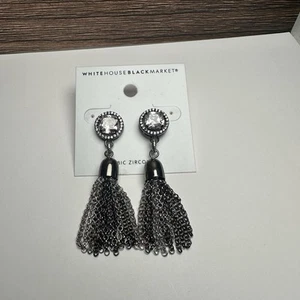 WHBM Cubic Zirconia Two Tone Pierced Tassel Dangle Drop Earrings NWT $30 CZ - Picture 1 of 8