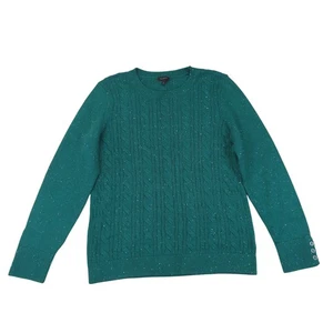 Talbots Womens Sweater Size Large Green Cable Knit Long Sleeve Cotton Blend - Bild 1 von 8