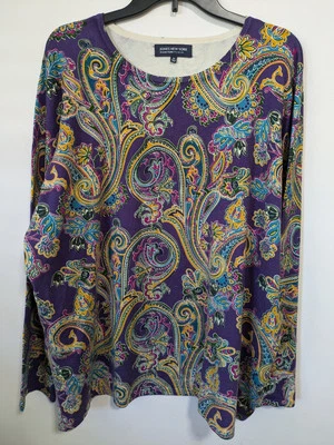Suéter Jones New York Mujer Seda Púrpura Paisley Floral Talla 3X Carrera Informal  Foto 1 de 4