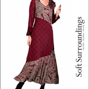 Soft Surroundings Aideen Long sleeve mixed print maxi dress Women's size Small - Picture 1 of 8