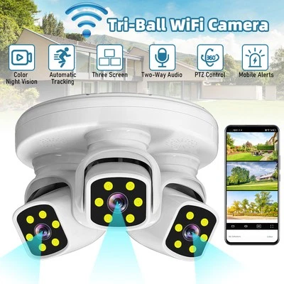 WIFI 6MP Camera Three Lens Auto Tracking 360° PTZ Security Night Vision Camera - Image 1 of 4
