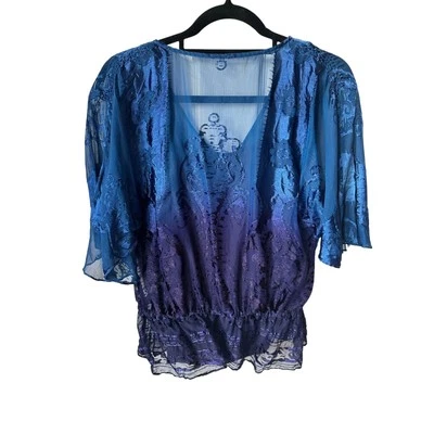 Blusa ECI New York Azul Ombré Burnout Seda Terciopelo Talla 4 Fairycore BohoRomántica Foto 1 de 4