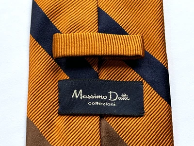 Corbata de seda MASSIMO DUTTI patrón de rayas doradas y azules Foto 1 de 3