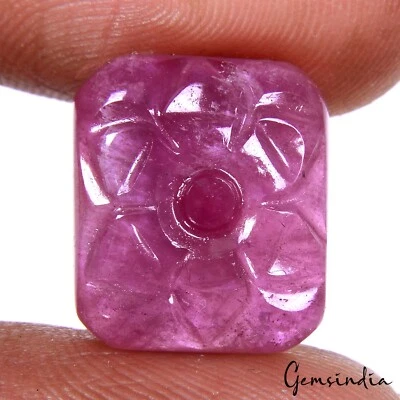 12.70 Ct Natural Heated Ruby Gemstone 14mm Hand-Carved Floral Design For Jewelry - Image 1 of 4