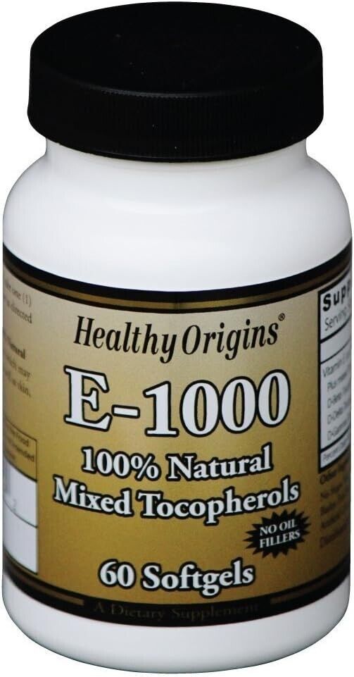 Healthy Origins Vitamin E - 1000 IU Natural Mixed Tocopherols Gels, 60 Count