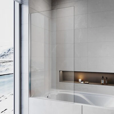 ELEGANT Over Bath Shower Screen Frameless Fixed 6mm Safety Glass Door Panel 800x1400mm