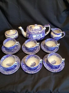 Spode Blue Italian Tea Set 15 Pieces Large Teapot - Picture 1 of 21