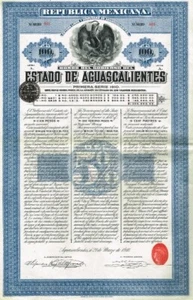 MEXIKO AGUASCALIENTES STATE GOVERNMENT 100 $ Aktienzertifikat/Anleihe 1910 - Bild 1 von 1