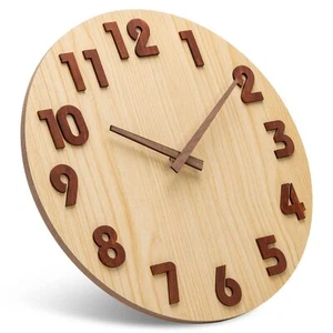 12 Inch Wooden Wall Clock Silent Non-Ticking Battery Rustic Farmhouse Decor - Picture 1 of 7