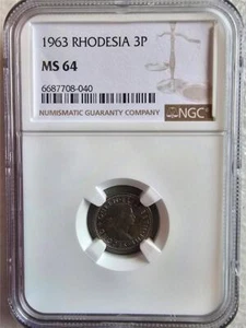 Rhodesia 3 Pence 1963 NGC MS 64 - Picture 1 of 2