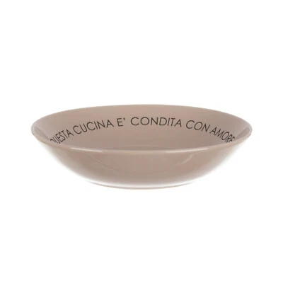 KASANOVA Piatto fondo tortora con scritta 20 cm in stoneware grigio Tavola
