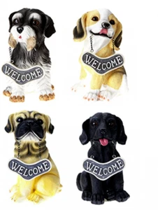 Welcome Dog Garden Ornament 18cm Labrador Pug Schnauzer Beagle Outdoor Present - Picture 1 of 5