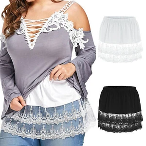 Womens Shirt Extender Underskirt Layering Mini Skirt Lace Trim Fake Tail Hem Hot - Picture 1 of 36