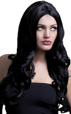 Donna Nero Qualità Professionale Lungo Soft Wave Centro Parte Costume Parrucca