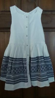 NUEVO CON ETIQUETAS ~ WILLOW BLOSSOM Vestido Blanco Azul Marino Sin Mangas Botón Delantero Niñas 4 Foto 1 de 4