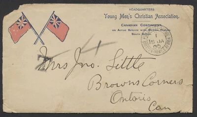 1900 Boer War - YMCA Canadian Contingent Cover to Browns Corners ONT - Image 1 of 2