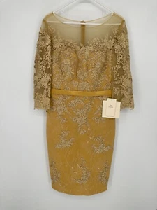 NEW Lanting Bride Formal Dress 3/4 Sleeve Gold Embroidered Lace T1 - Picture 1 of 7