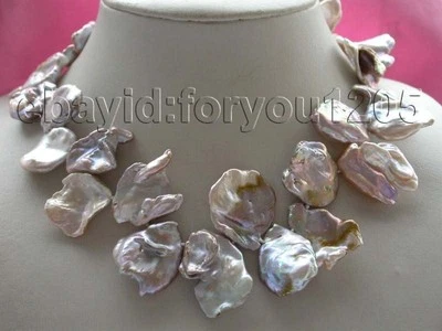 18" Genuine Natural 24x30mm Purple Reborn Keshi Petal Pearl Necklace 14k #f1333! - Image 1 of 4