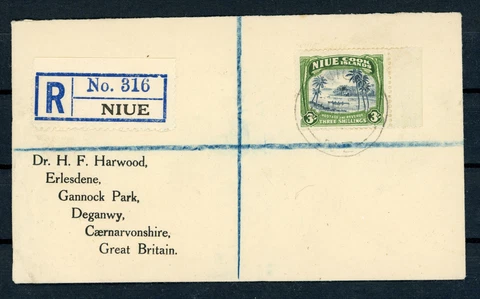 NIUE Inscription NIUE Cook Islands Three Shillings Letter to Great Britain #8301 Cover