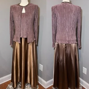 COLDWATER CREEK 2 Piece Embellished Evening Formal Dress & Jacket BRONZE/ SIZE 8 - Picture 1 of 16