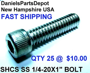 x25 SHCS 1/4 - 20 X 1" pulgadas 18-8 SS Cabezal Cabezal de Acero Inoxidable Tapa Tornillo PERNO - Imagen 1 de 9