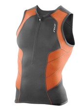 New 2XU Men Perform Tri Singlet MEDIUM Charcoal Orange Triathlon Sleeveless Top