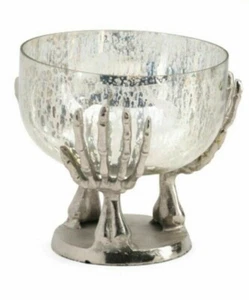 Martha Stewart Halloween Creepy Skeleton 3 Hands Candy BowlMetal Glass 2021 NEW - Bild 1 von 9
