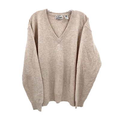 SEARS ROEBUCK Men's Size XL Vintage Beige 100% Lambswool V-Neck Pullover Sweater - Image 1 of 4