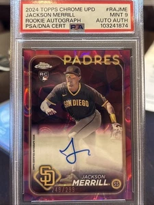 2024 Topps Chrome Update Jackson Merrill Magenta Lava RC Auto /299 PSA 9 MINT - Picture 1 of 4