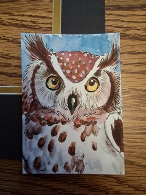 Pintura Acuarela Original ACEO, Gran Búho por Herbie Hasbrouck Jr  Foto 1 de 4